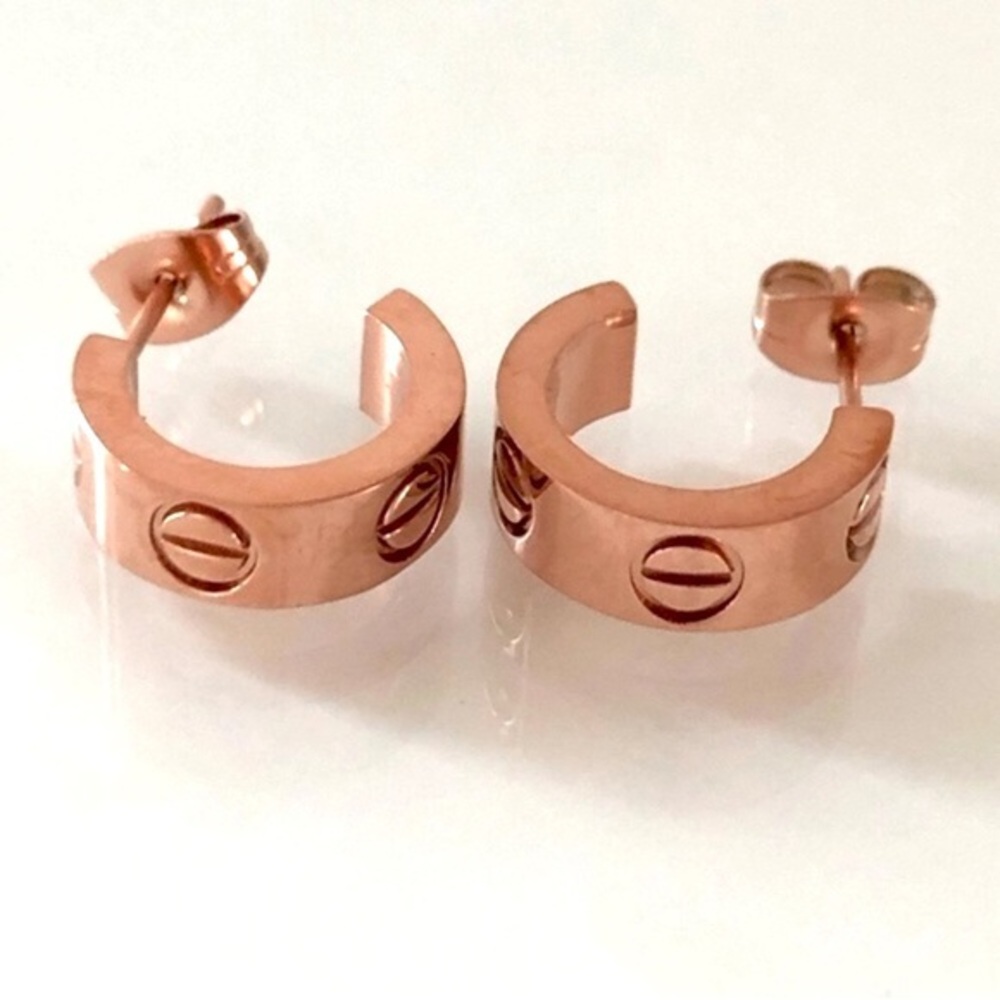 Rose Gold Mini Screw Hoop Earrings
